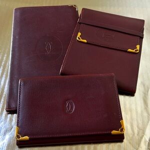 Cartier Burgundy and Gold Wallet Set